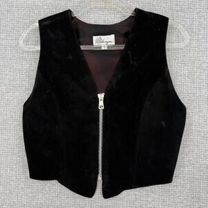 Melanzona Vest Womens S Black Suede Festival Biker Zip Belted Buckled Lined USA
